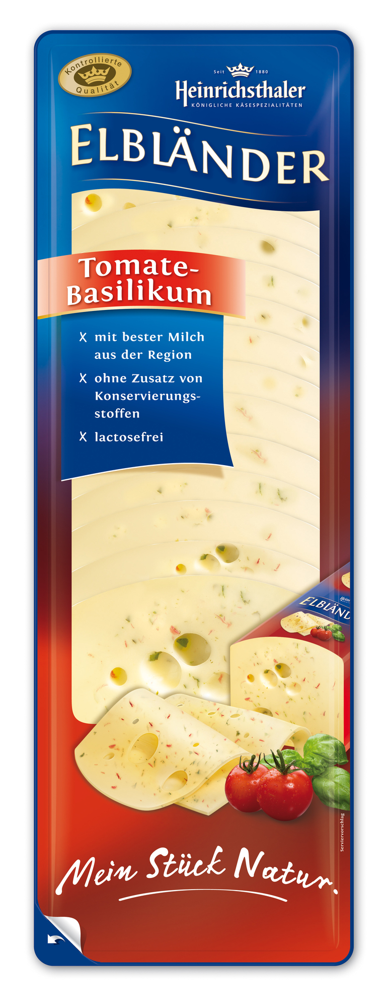 Käse mit Tomate/Basilikum 45% Fett i.Tr. in Scheiben 500g