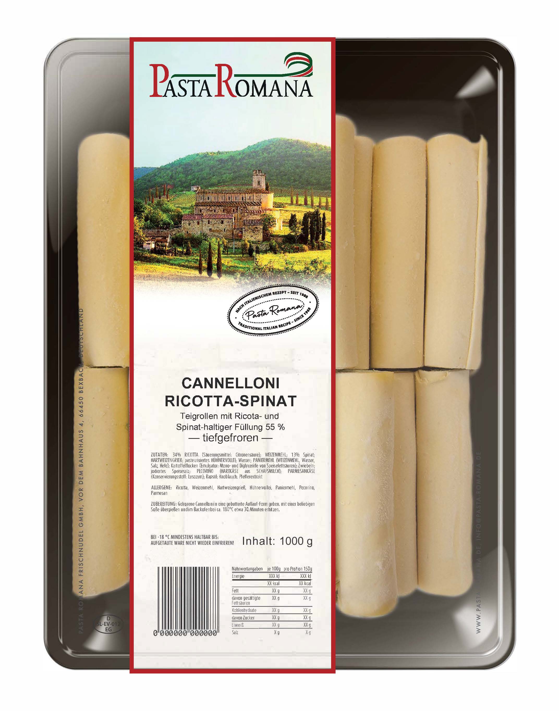 Cannelloni Ricotta Spinat-Füllung 1000g
