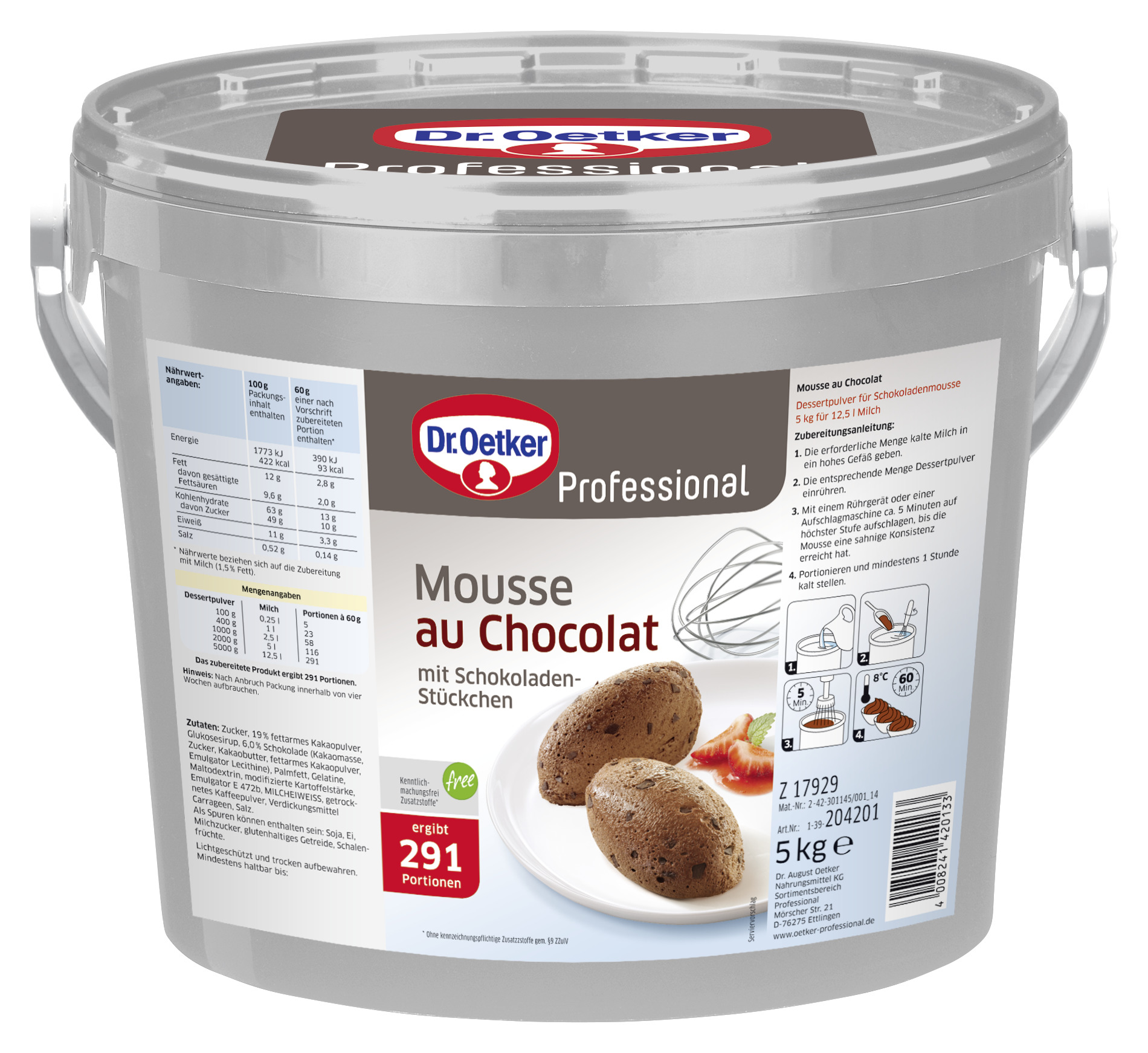 Mousse au Chocolat mit Schokoladenstückchen 5000g