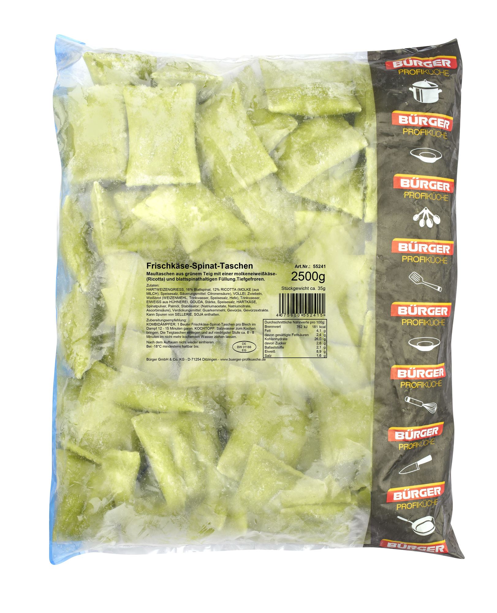 Frischkäse-Spinat Taschen 2500g